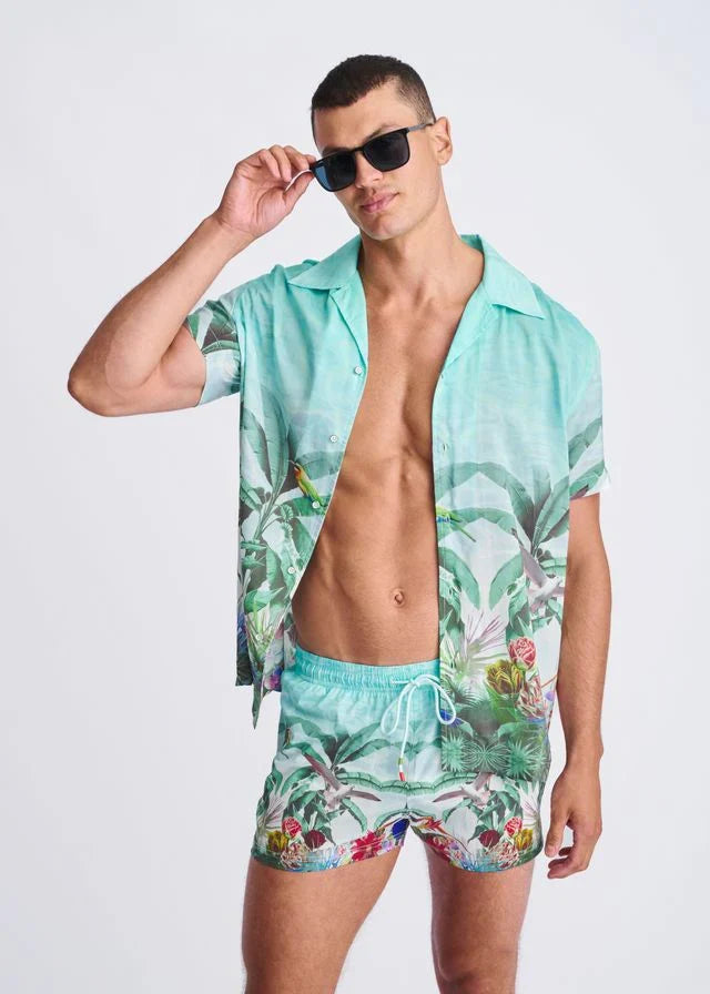 Ocean/Green Tropics 2.5" Inseam Printed Swim Shorts W/ Mesh Lining PM-6002-66