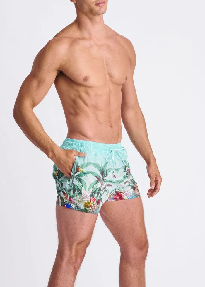 Ocean/Green Tropics 2.5" Inseam Printed Swim Shorts W/ Mesh Lining PM-6002-66