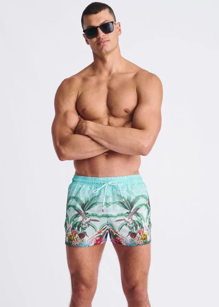 Ocean/Green Tropics 2.5" Inseam Printed Swim Shorts W/ Mesh Lining PM-6002-66