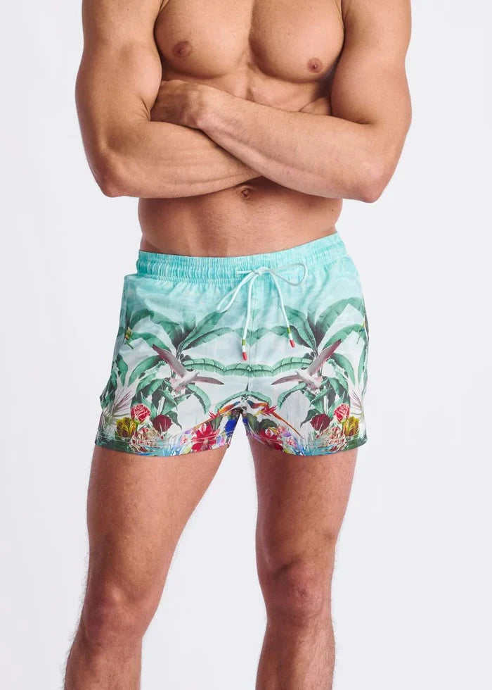 Ocean/Green Tropics 2.5" Inseam Printed Swim Shorts W/ Mesh Lining PM-6002-66