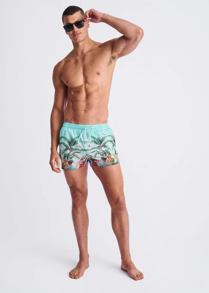 Ocean/Green Tropics 2.5" Inseam Printed Swim Shorts W/ Mesh Lining PM-6002-66