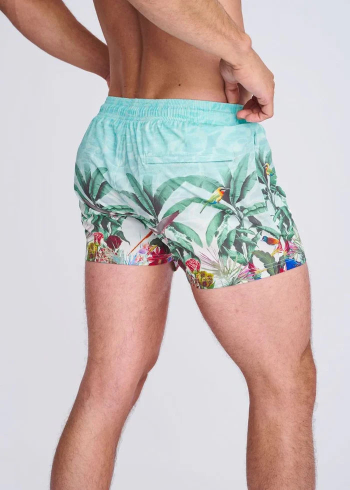 Ocean/Green Tropics 2.5" Inseam Printed Swim Shorts W/ Mesh Lining PM-6002-66