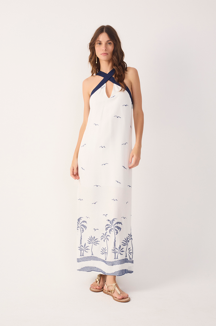 Off-White Embroidered Linen Maxi Dress_2