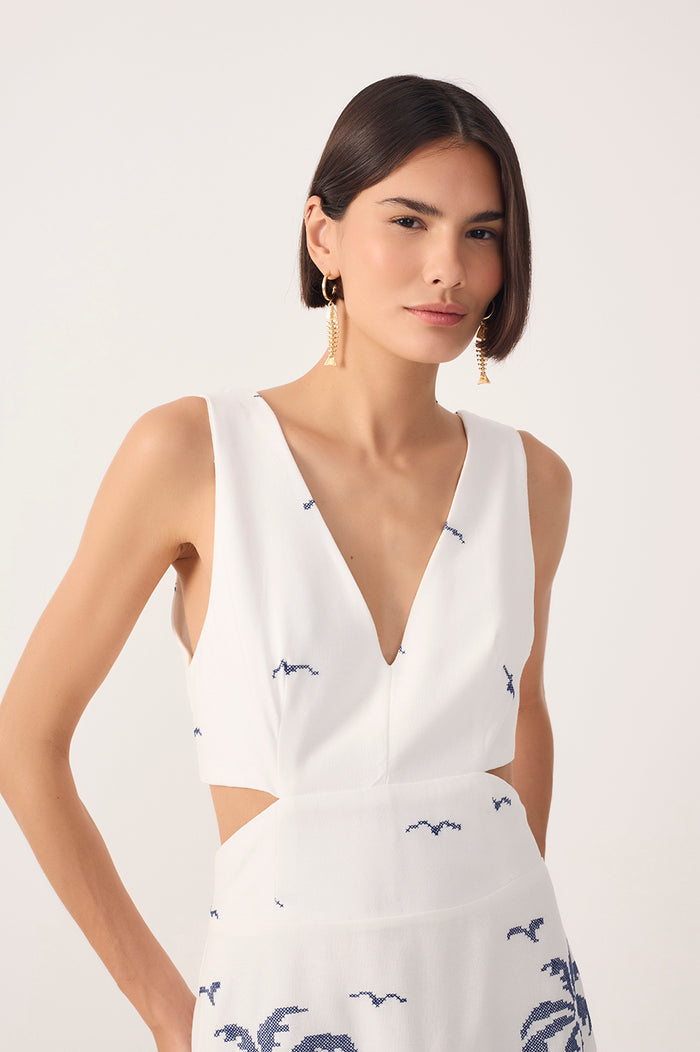 Off-White Embroidered Linen Mini Dress_5