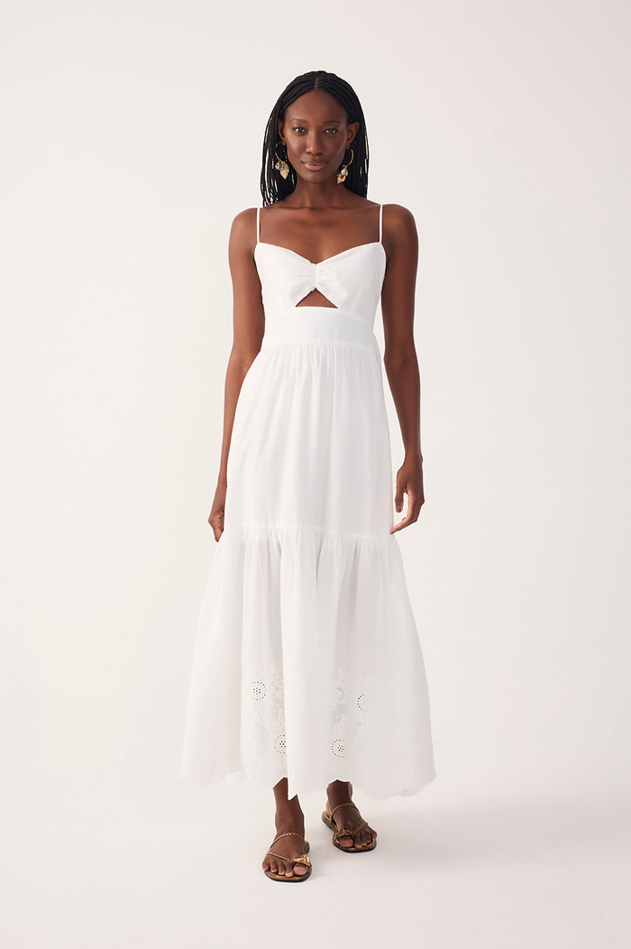 Off-White Ruffled Embroidered Midi Dress_2