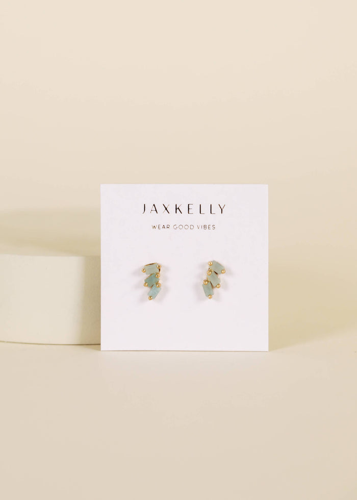 Offset Trio - Amazonite - Gold Earrings