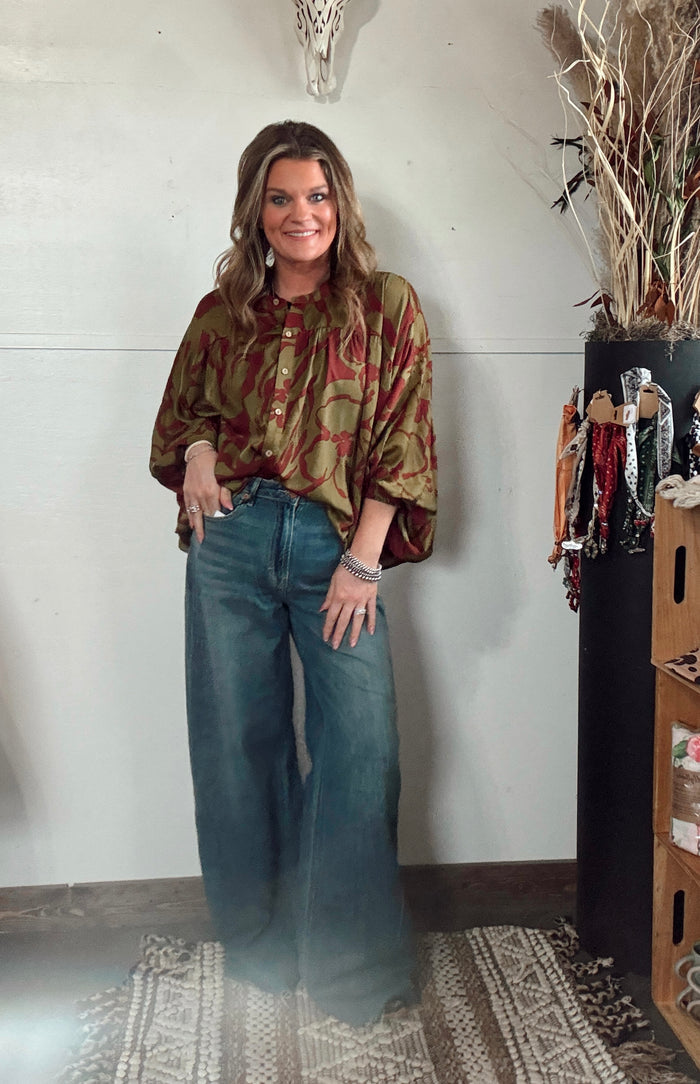 Olive + Burgundy Boho Top