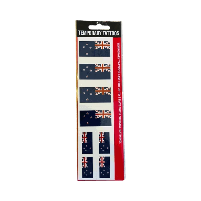 Olive Temporary Tattoo strips featuring New Zealand flag designs for easy application and removal