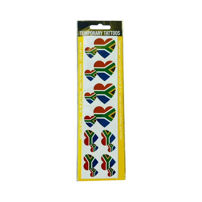 South African flag heart-shaped Olive temporary tattoo strips for easy application and removal