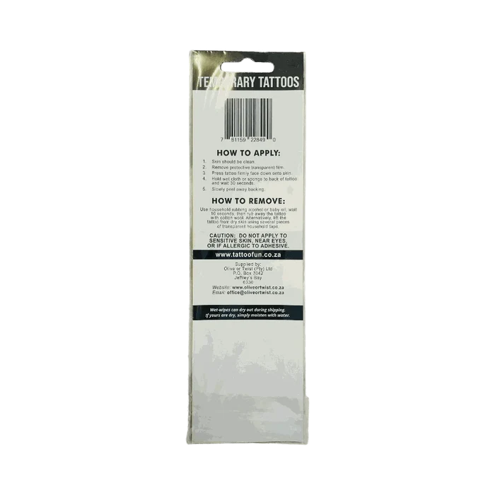 Olive Temporary Tattoo strips featuring South African flag heart designs in various sizes