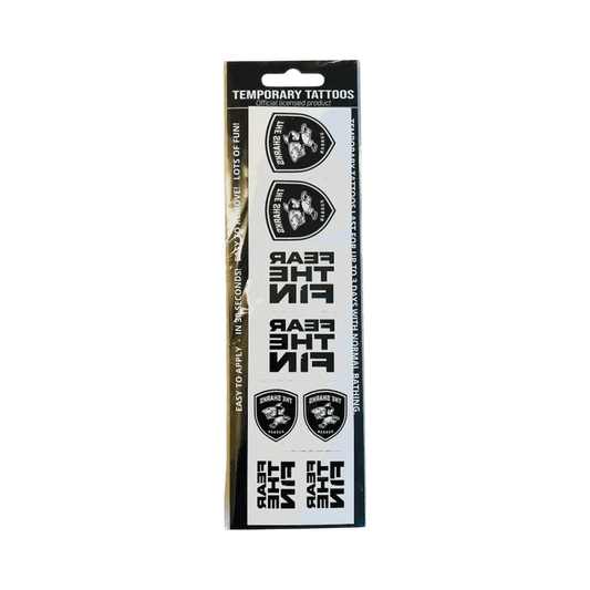 Official The Sharks olive temporary tattoo strips with Fear the Fin designs for rugby fans