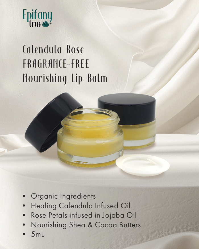 Organic Calendula Rose Fragrance Free Lip Balm | Natural Unscented Lip Balm with Rose & Calendula | 5mL Glass Jar