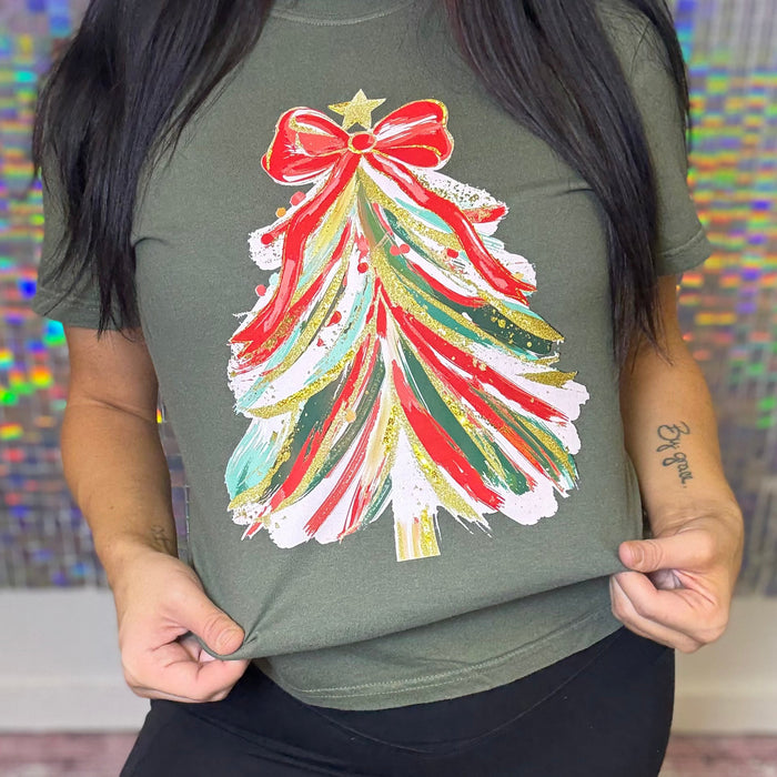 Paint Stroke Pink & White Tree Graphic Tee