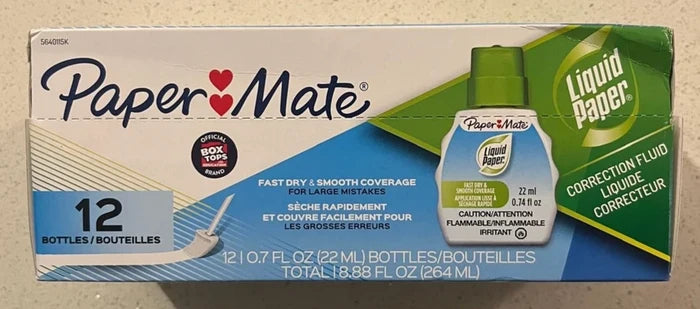 Paper Mate Liquid Paper Correction Fluid, 22ml., White, 12/Pack (56401)