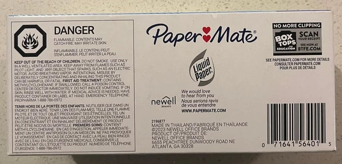 Paper Mate Liquid Paper Correction Fluid, 22ml., White, 12/Pack (56401)