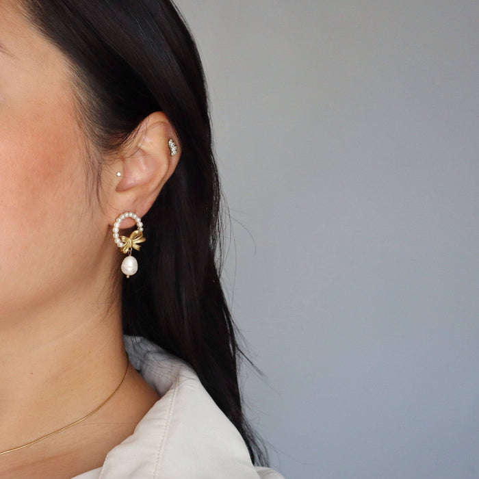 Pearl Halo Bow Earrings
