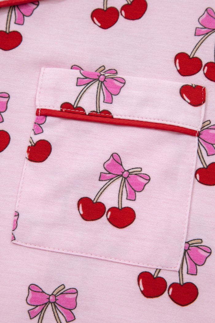 Pink Cherry/Bow Print Short Pajama Set