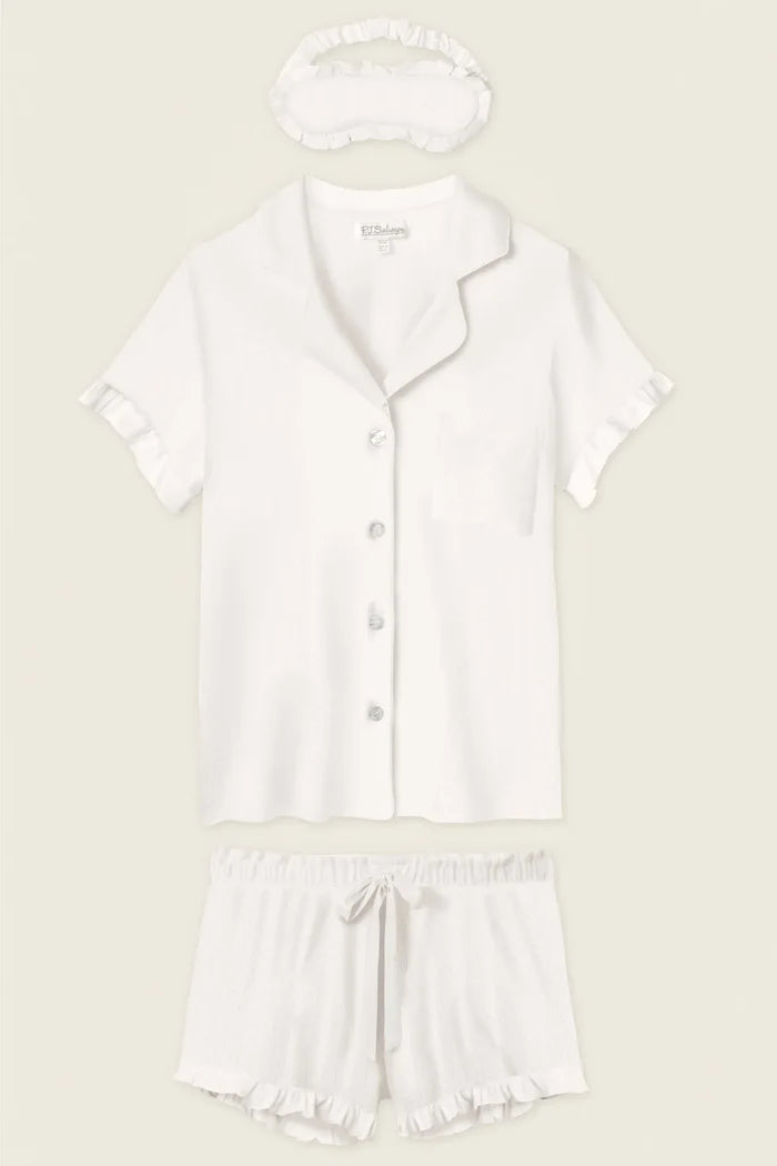 PJ Salvage Pointelle Essentials Ivory 3-Piece Shorts Set