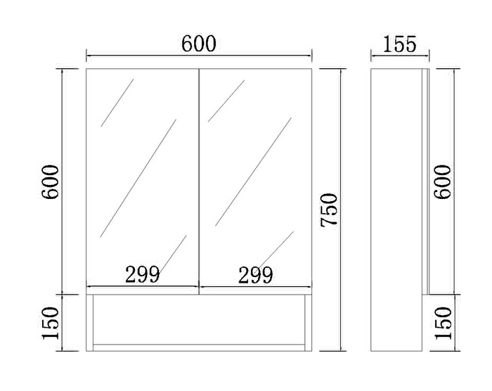 Polyurethane PVC Glass Shelf with Copper-Free Mirror – Moisture Resistant 600–1480mm