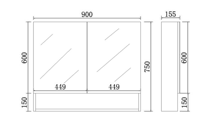 Polyurethane PVC Glass Shelf with Copper-Free Mirror – Moisture Resistant 600–1480mm