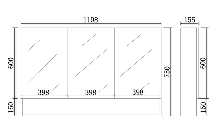 Polyurethane PVC Glass Shelf with Copper-Free Mirror – Moisture Resistant 600–1480mm