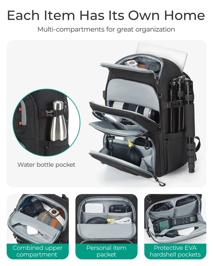Professional Camera Backpack for DSLR, Mirrorless Camera, Drone & Laptop 15.6" | Waterproof Photography Bag with EVA Protection, Tripod Holder & Travel Storage