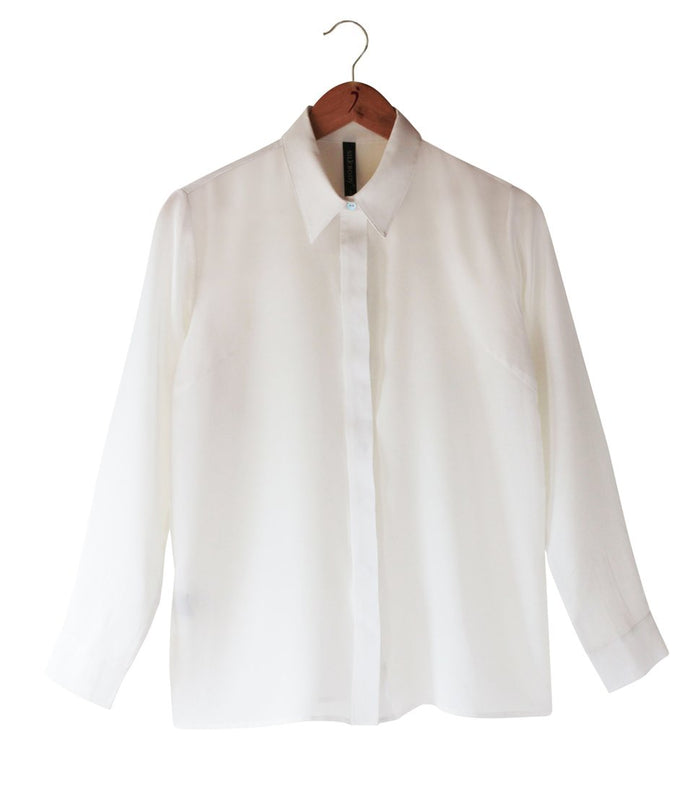 Women's 100% Pure Silk Crepe-de-Chine Shirt in Natural White