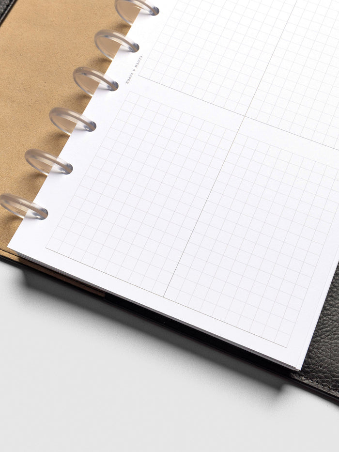 Insert in use inside a black leather planner.