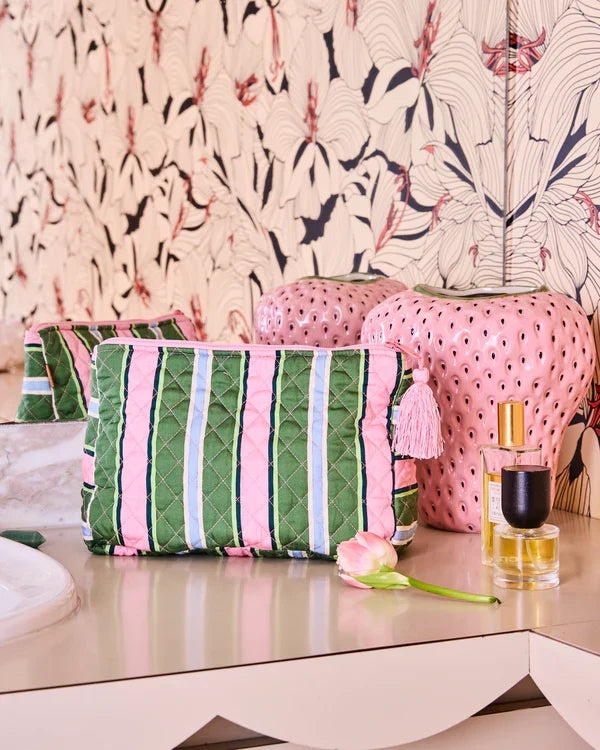 QUILTED COTTON TOILETRY PURSE in Cactus Stripe from the amazing range of Kip & Co products