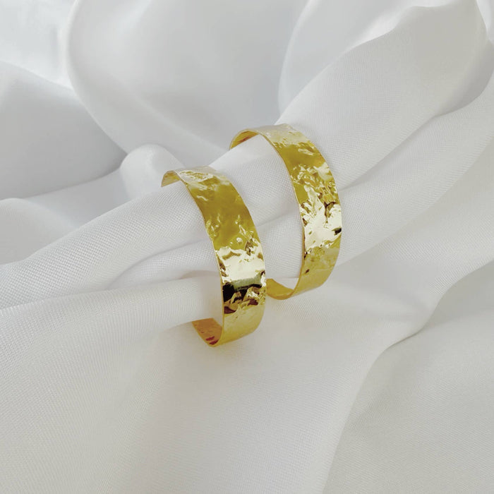 Rain Hammered Statement Hoops Earrings Gold Filled