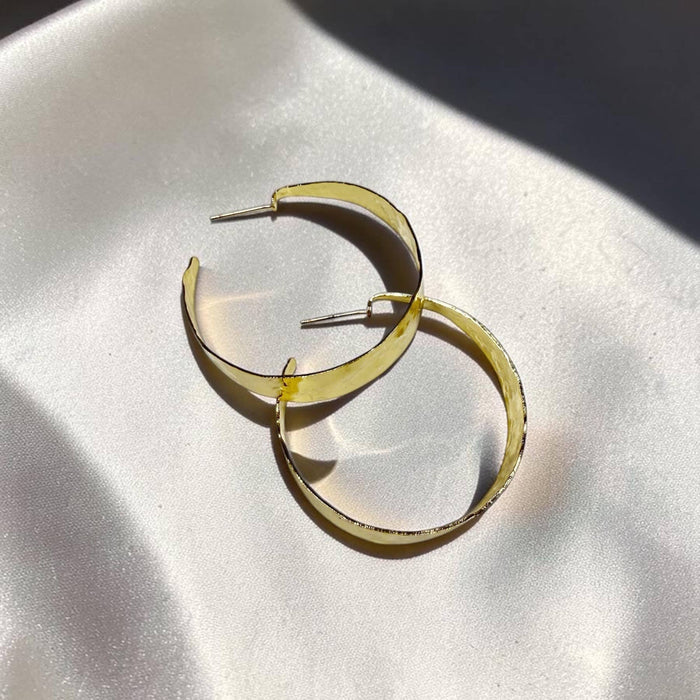 Rain Hammered Statement Hoops Earrings Gold Filled