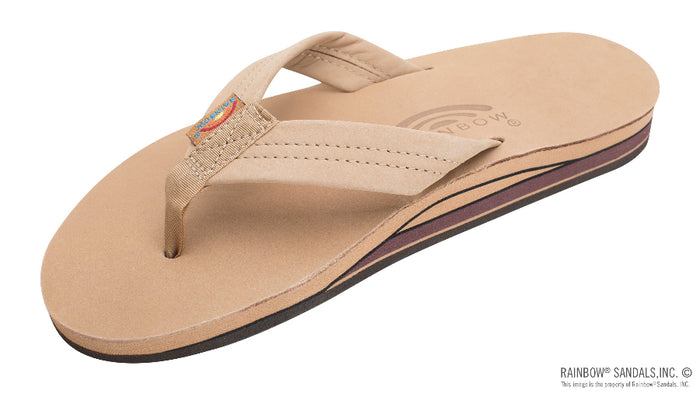 Rainbow Men's 302 Double Layer Premier Leather Flip Flop Sandal — Sierra Brown, 1" strap, extra arch support and cushion