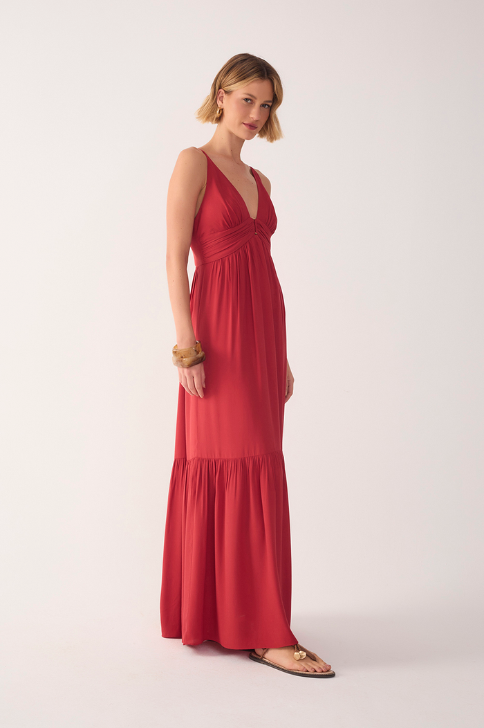 Red Tiered Sleeveless Crepe Maxi Dress_3