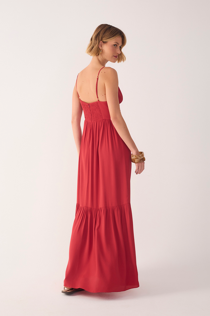 Red Tiered Sleeveless Crepe Maxi Dress_6