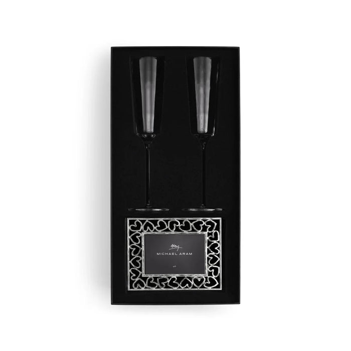 Michael Aram Reflective Champagne Flute & Heart Frame 3.5" x 5" Packaged Gift Set