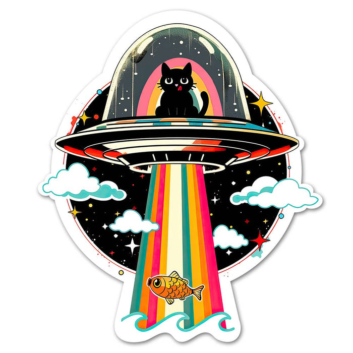 Retro UFO Space Cat Sticker