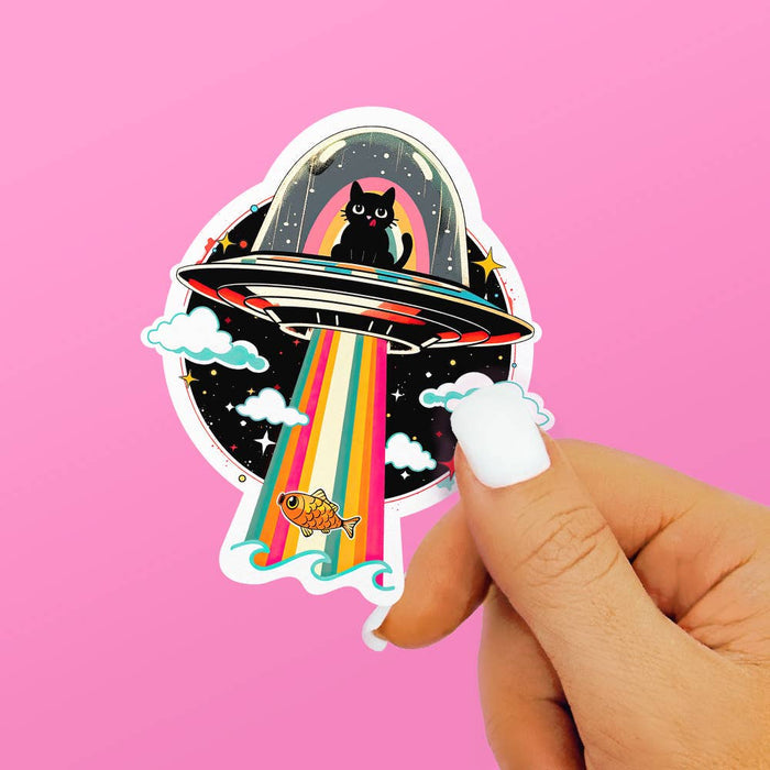 Retro UFO Space Cat Sticker