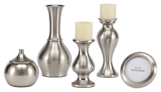 Rishona A2C00088 Brushed Silver Finish Accessory Set 5CN