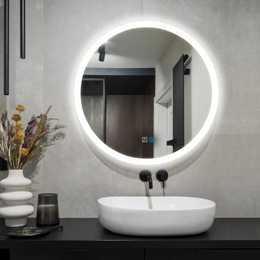 Round frameless LED bathroom vanity mirror with anti-fog, 24 and 32 inch