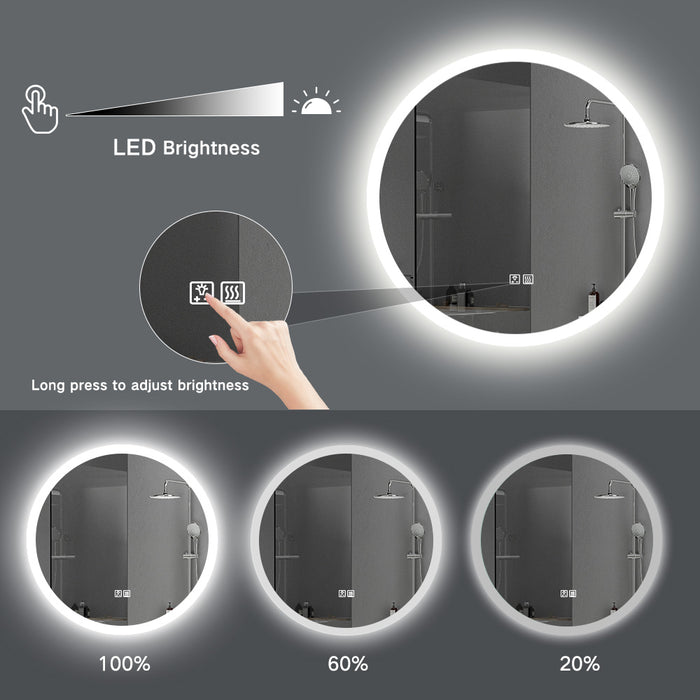 Round frameless LED bathroom vanity mirror with anti-fog, 24 and 32 inch
