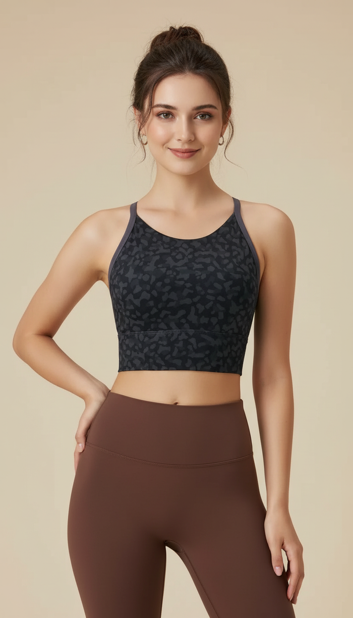Serene Marble Longline Sports Bra – Cloud Grey