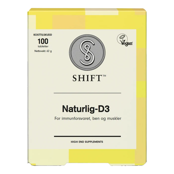 Shift Naturlig D3 100 tabletter kosttilskudd veganer vegetabilsk immunforsvar