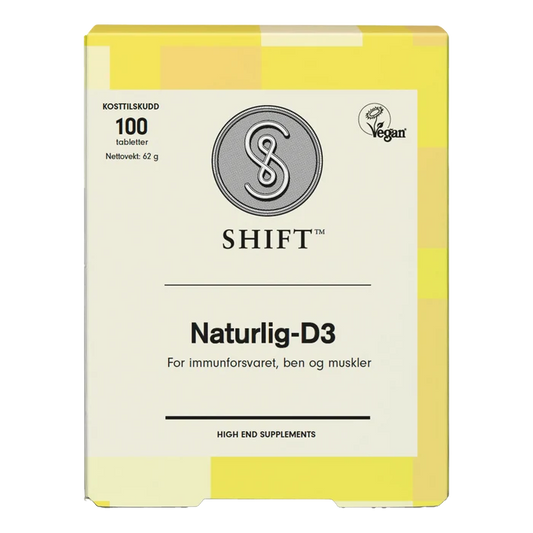 Shift Naturlig D3 100 tabletter kosttilskudd veganer vegetabilsk immunforsvar