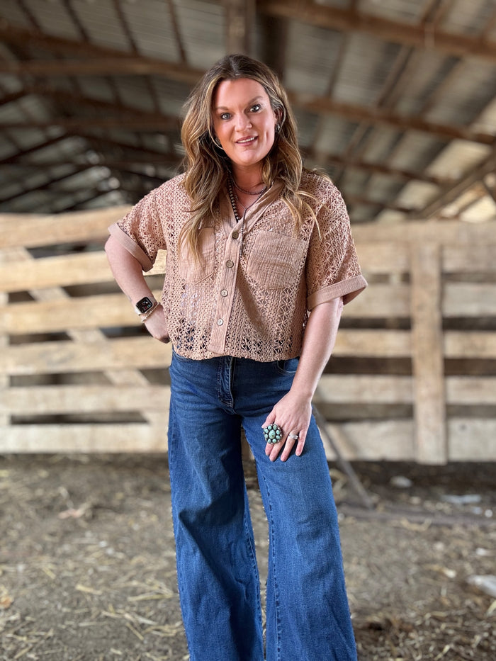 Short Sleeve Crochet Fabric Shirt