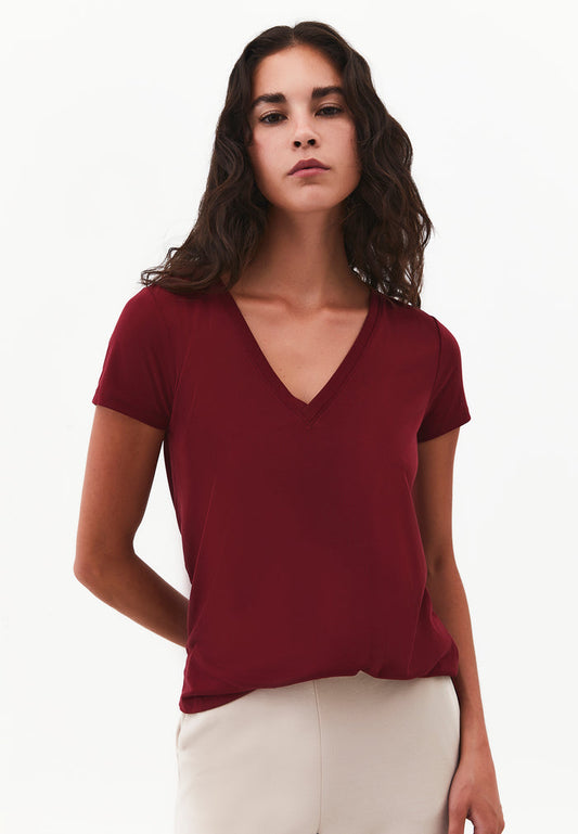 Short Sleeve V Neck T-Shirt - CABERNET