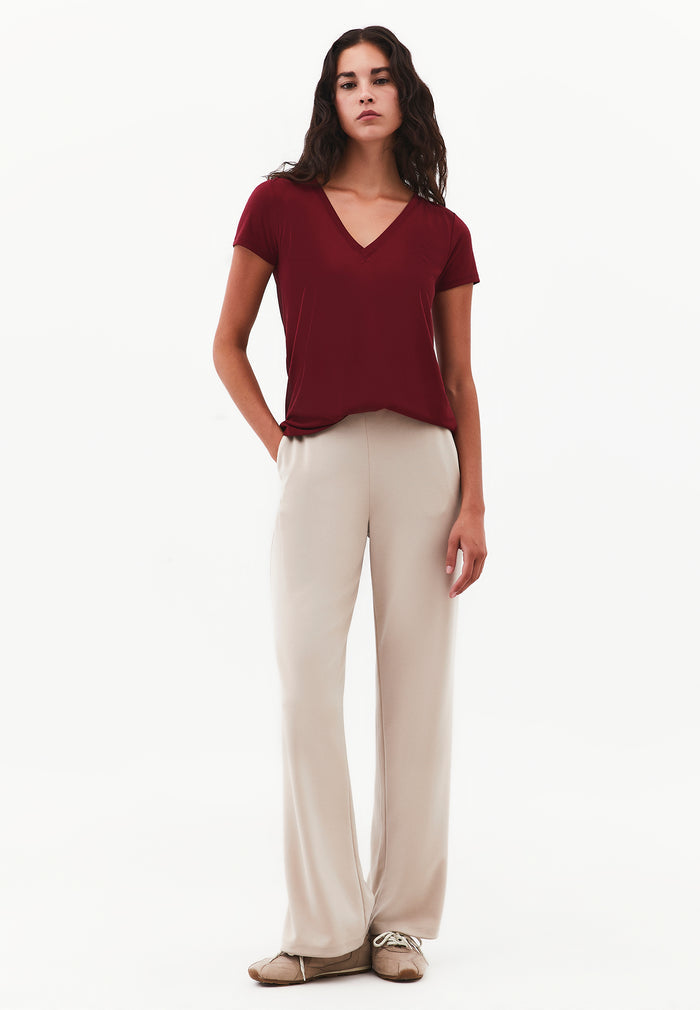 Short Sleeve V Neck T-Shirt - CABERNET