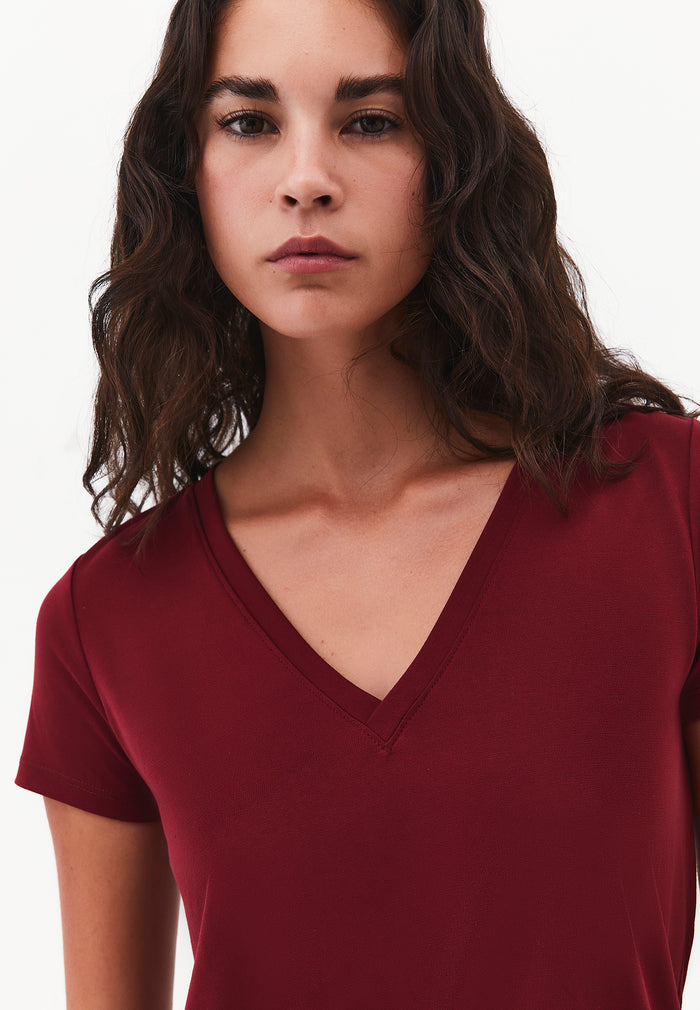 Short Sleeve V Neck T-Shirt - CABERNET