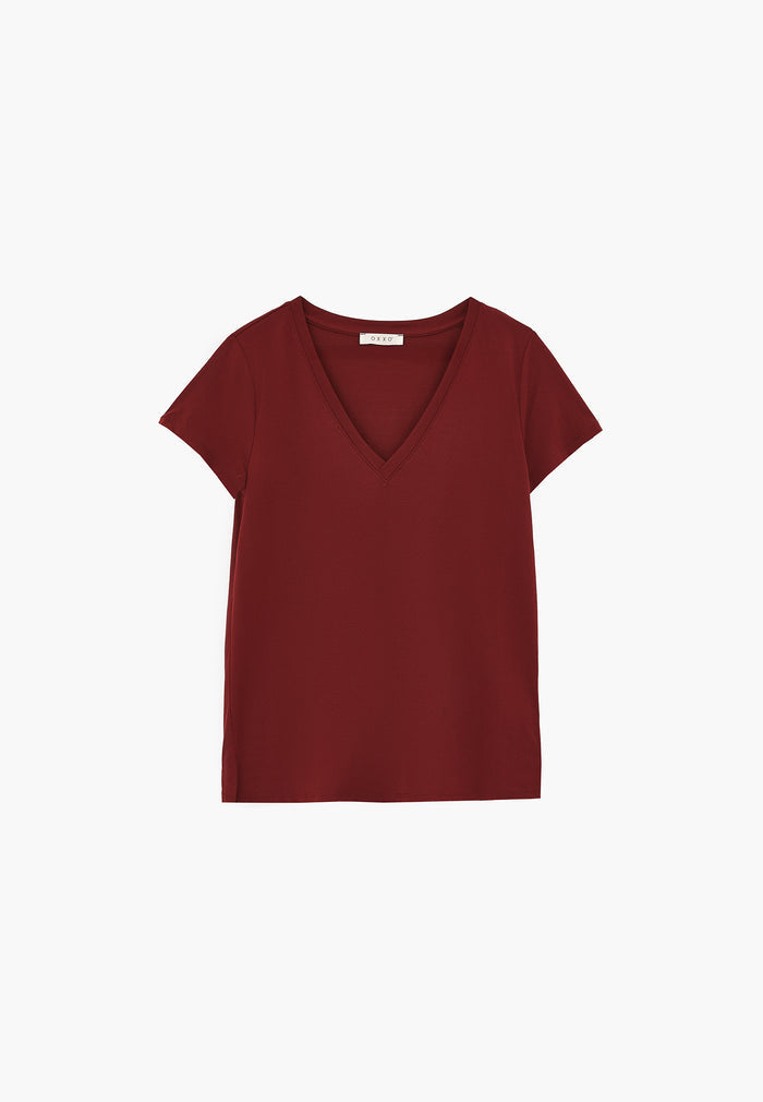 Short Sleeve V Neck T-Shirt - CABERNET