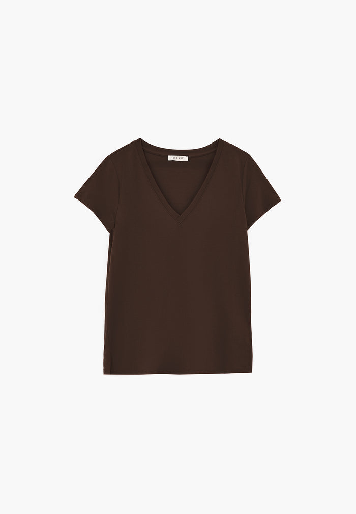 Short Sleeve V Neck T-Shirt - CHOCOLATE TORTE