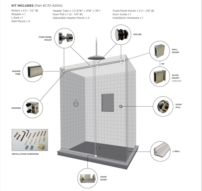 Shower sliding door kit bathroom sliding doors accessories shower glass door fittings